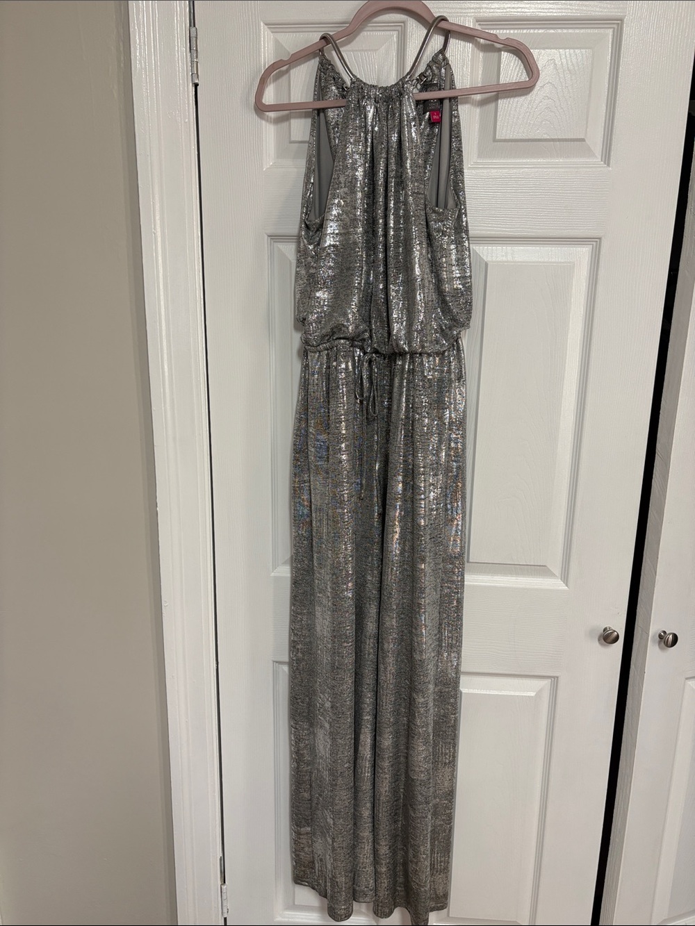 Vince Camuto Metallic Silver Halter Jumpsuit